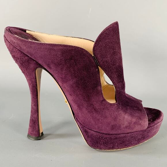 PRADA Size 7 Purple Plum Suede Cutout Sandals - Picture 2 of 10